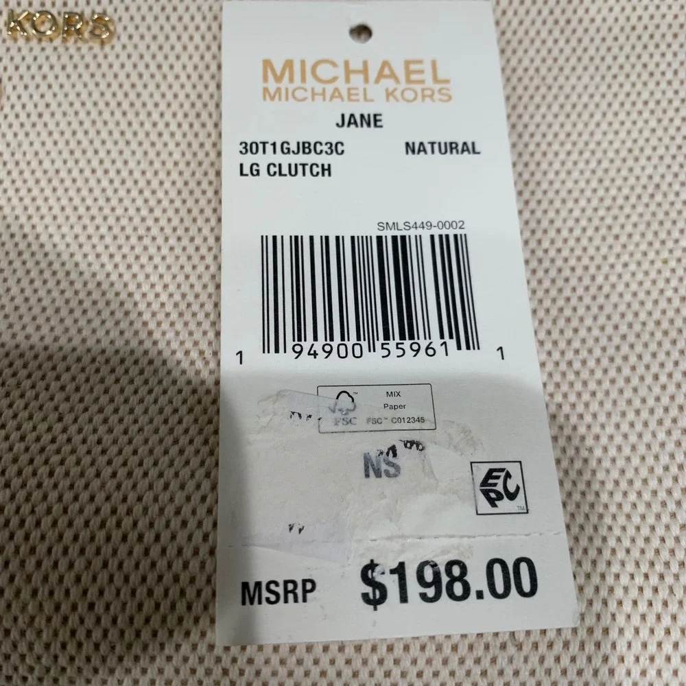 Michael Kors Jane Large Canvas Clutch Natural Leather Trim NEW 30T1GJBC3C